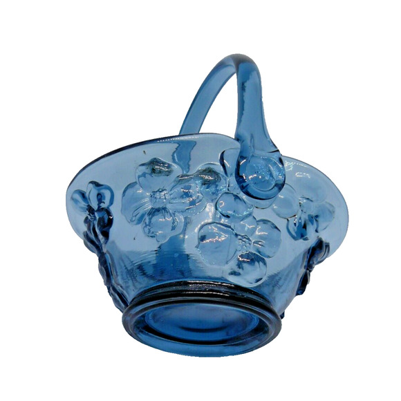 Tiara Indiana Glass Iridescent Blue Carnival Glass Dogwood Mini Basket Vintage - Picture 4 of 6
